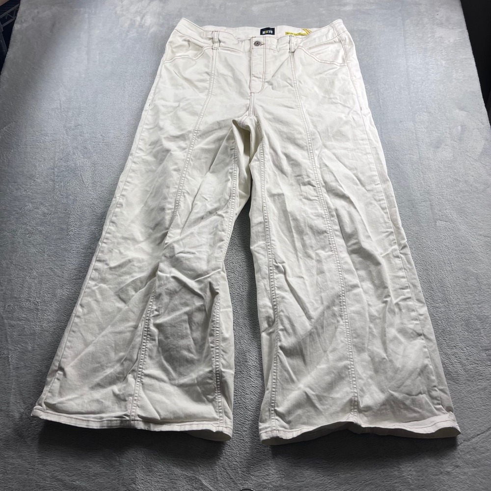 Maeve Anthropologie Cream Wide‎ Leg Seamed Denim Pants Womens Size 16 High Rise